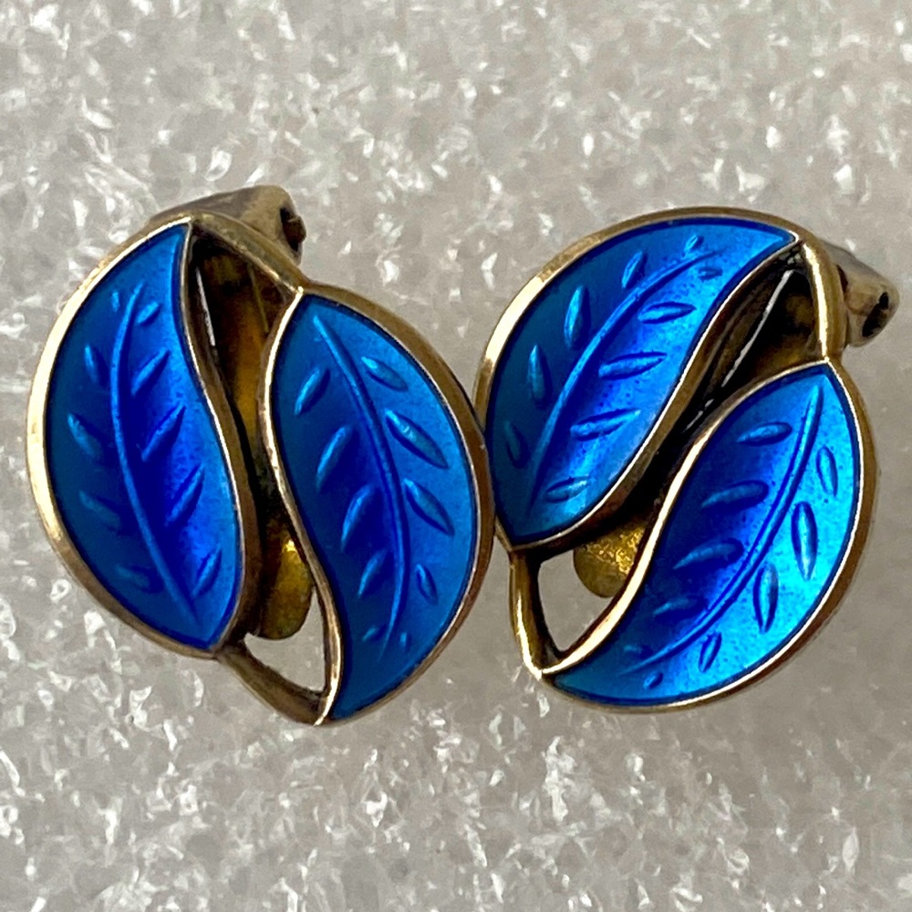 David Andersen Norway Guilloche Enamel sterling silver clip on earrings